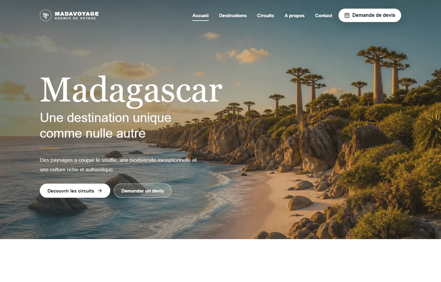 MadaVoyage - Landing page premium agence de voyages